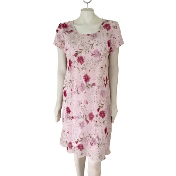 VTG 90s JESSICA HOWARD Lightweight Chiffon Floral Dress in Powder Pink SZ 12 - Picture 1 of 10